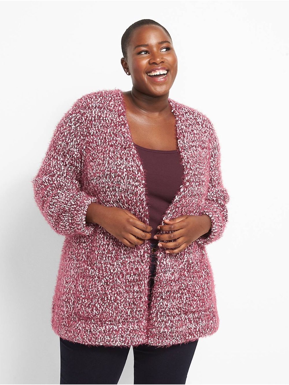 Lane Bryant Marbled Open-Front Cardigan Wine & White Size 22/24 Layering - Picture 2 of 10